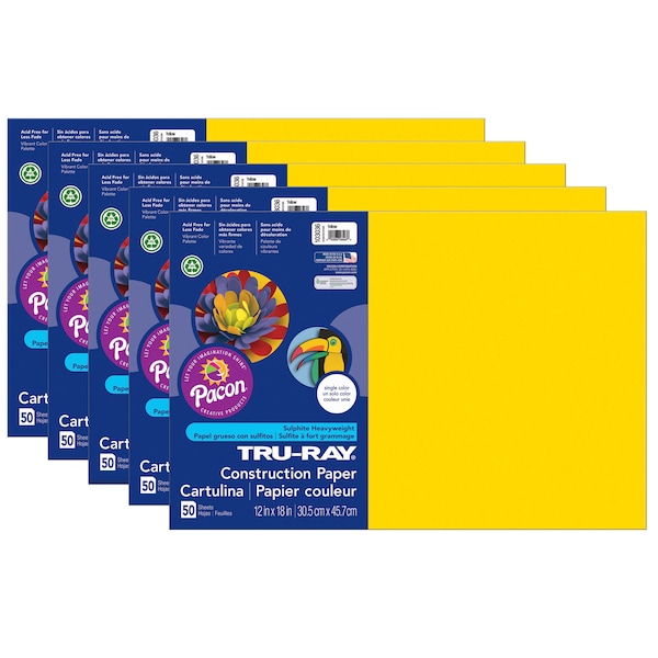Tru-Ray Construction Paper, Yellow, 12x18in, PK250